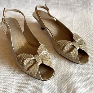 Bruno Magli peep toe slingback (adjustable) with reptile bow in front